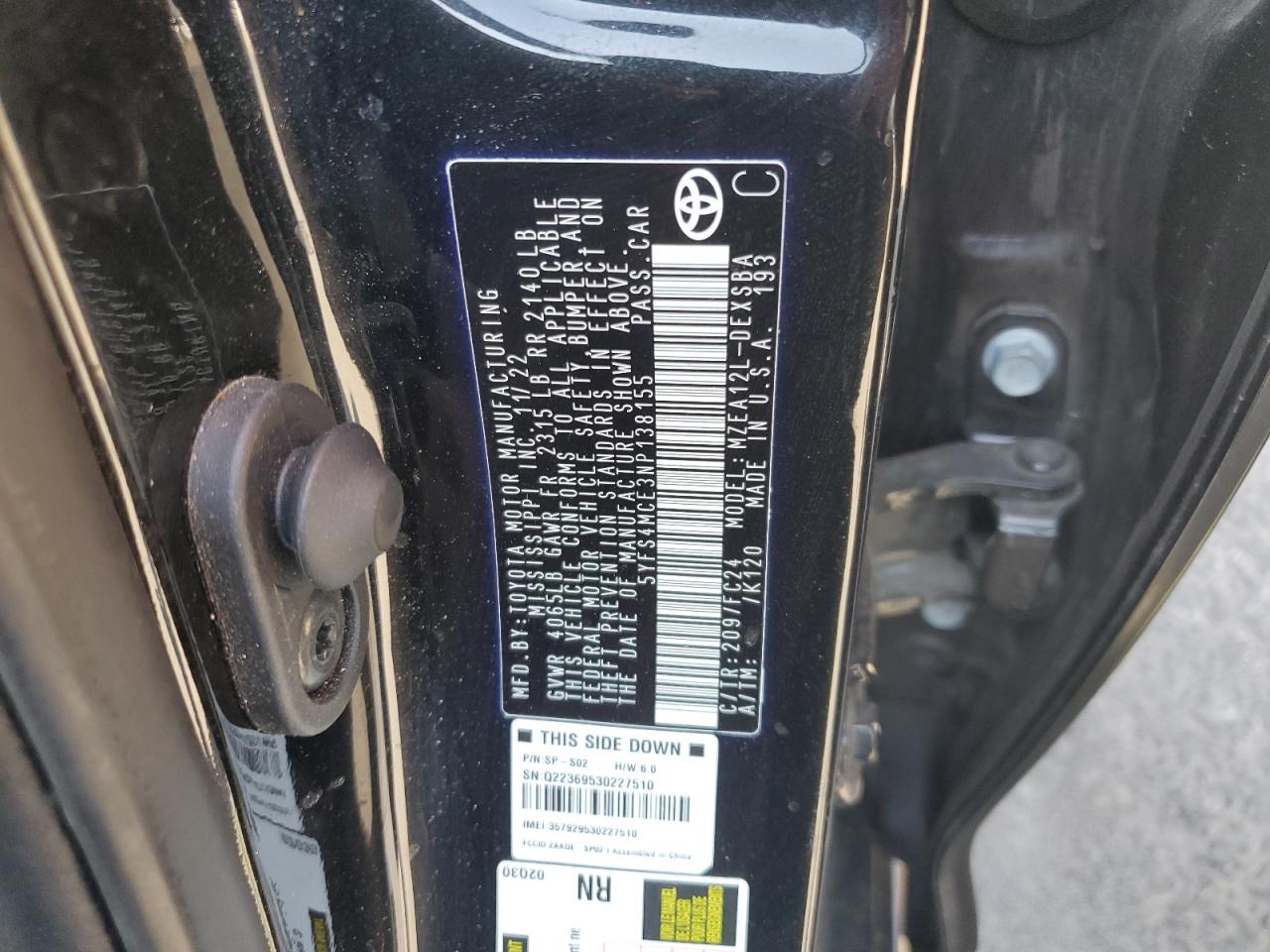 2022 Toyota Corolla Se VIN: 5YFS4MCE3NP138155 Lot: 67459284