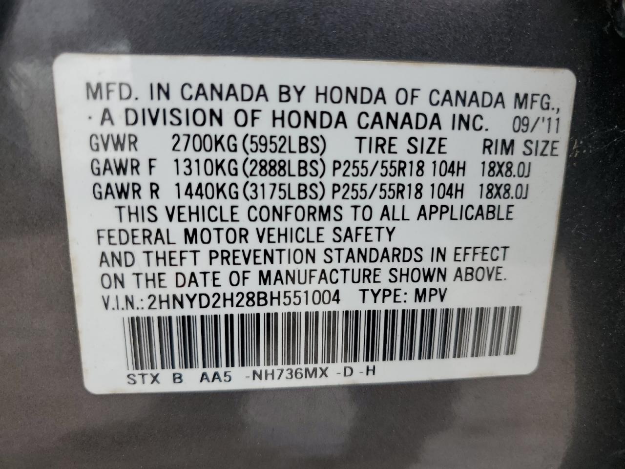 2HNYD2H28BH551004 2011 Acura Mdx