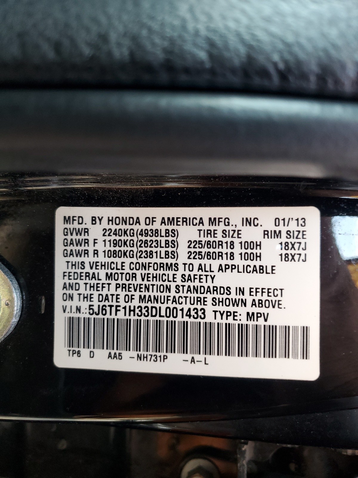 5J6TF1H33DL001433 2013 Honda Crosstour Ex