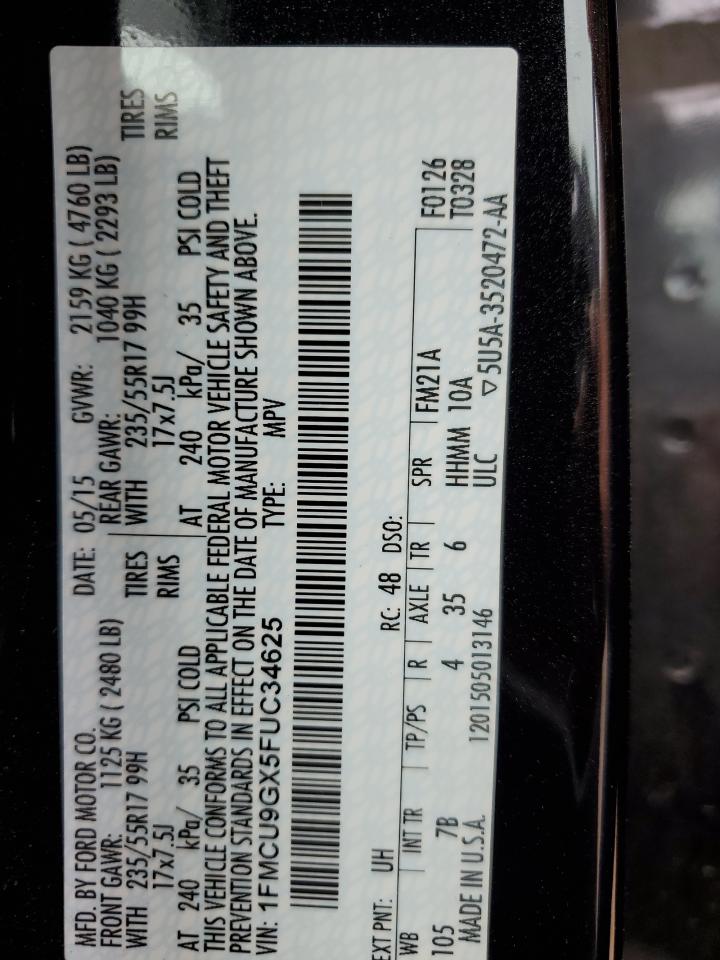 2015 Ford Escape Se VIN: 1FMCU9GX5FUC34625 Lot: 66947854