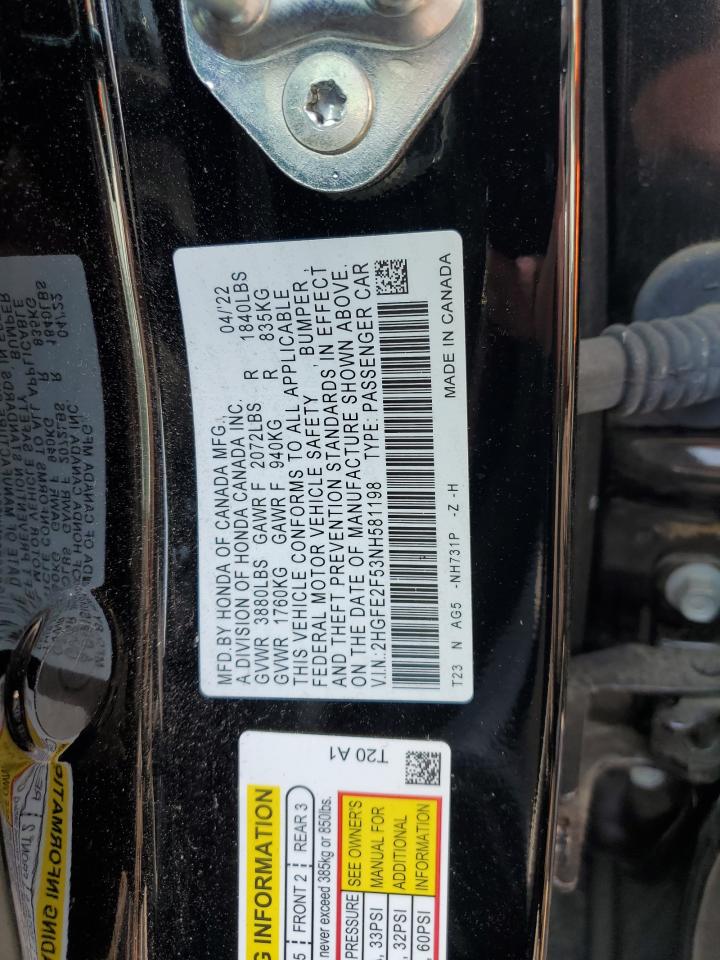 2HGFE2F53NH581198 2022 HONDA CIVIC - Image 12