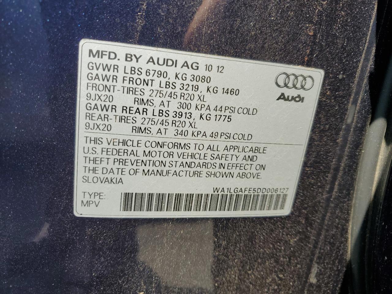 2013 Audi Q7 Premium Plus VIN: WA1LGAFE5DD006127 Lot: 65353904