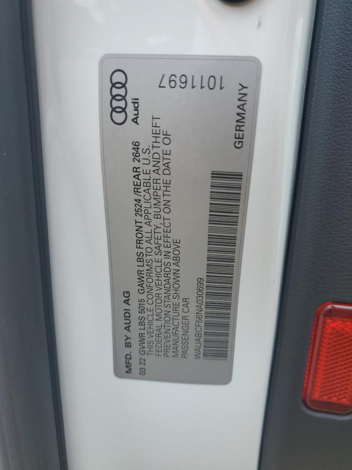 WAUABCF56NA030699 2022 Audi A5 Premium 40