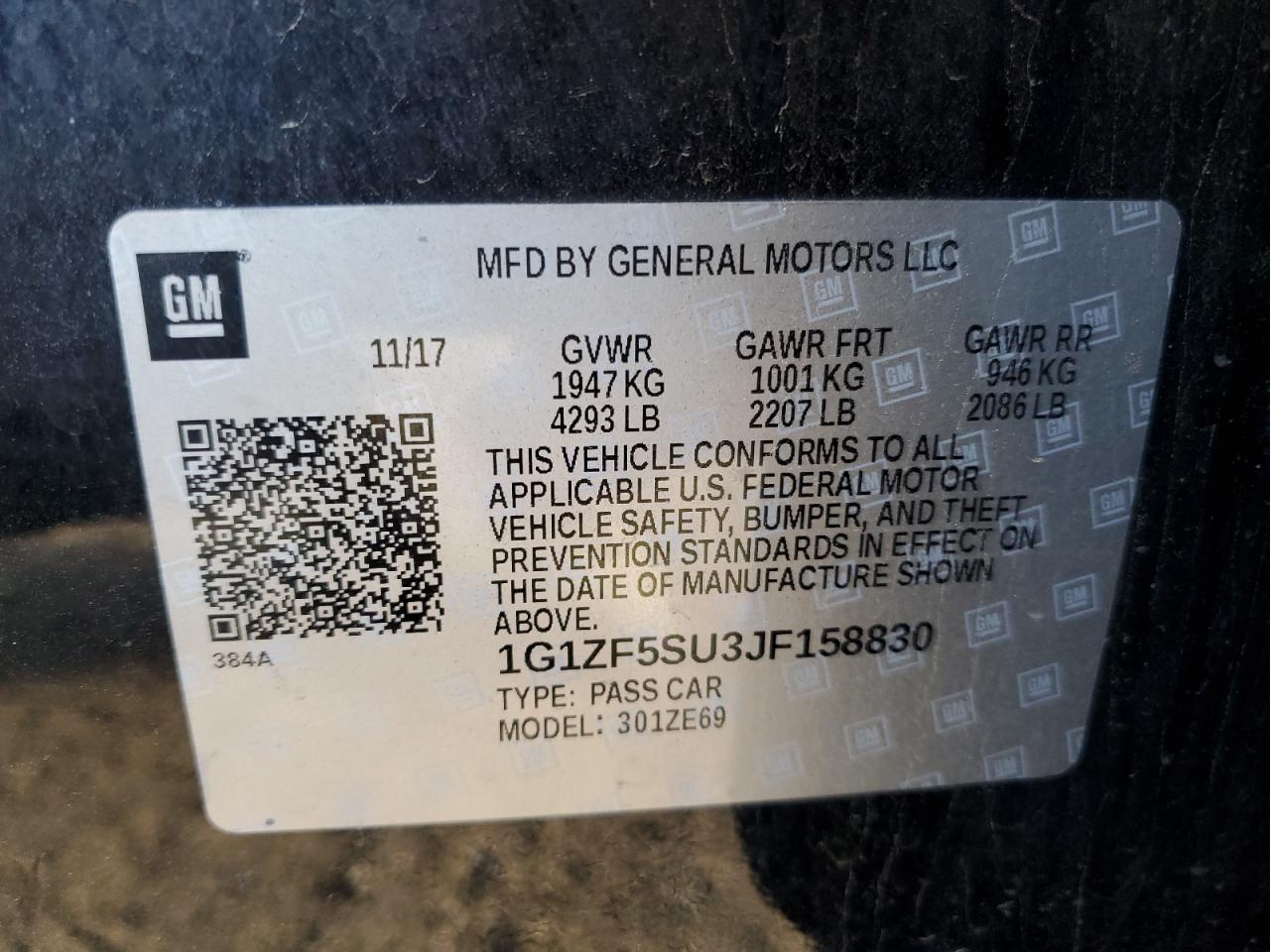 1G1ZF5SU3JF158830 2018 Chevrolet Malibu Hybrid