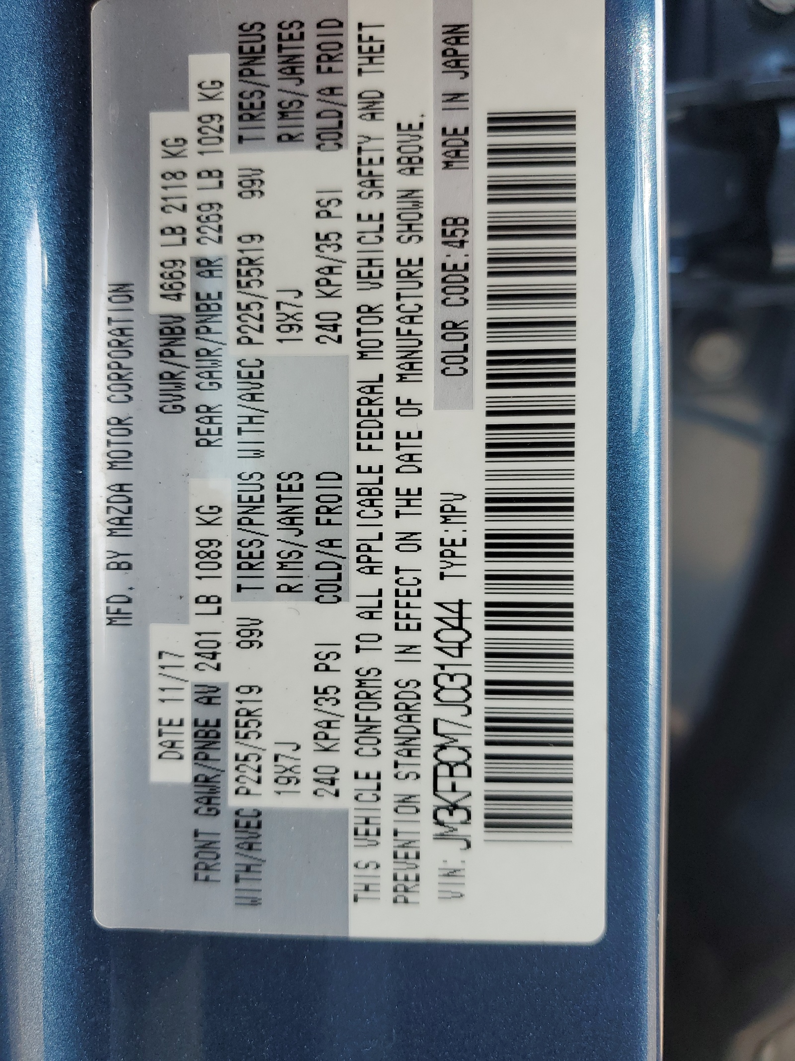 JM3KFBCM7J0314044 2018 Mazda Cx-5 Touring