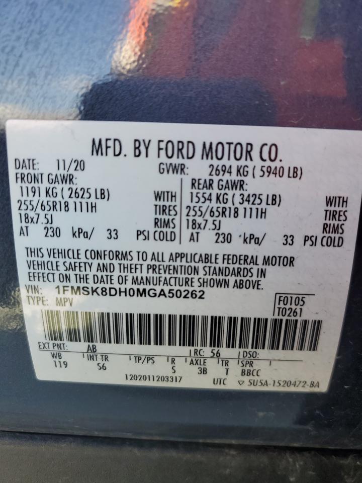 1FMSK8DH0MGA50262 2021 Ford Explorer Xlt