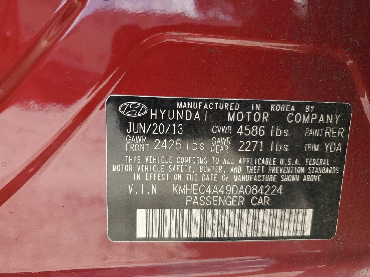 2013 Hyundai Sonata Hybrid VIN: KMHEC4A49DA084224 Lot: 68020174
