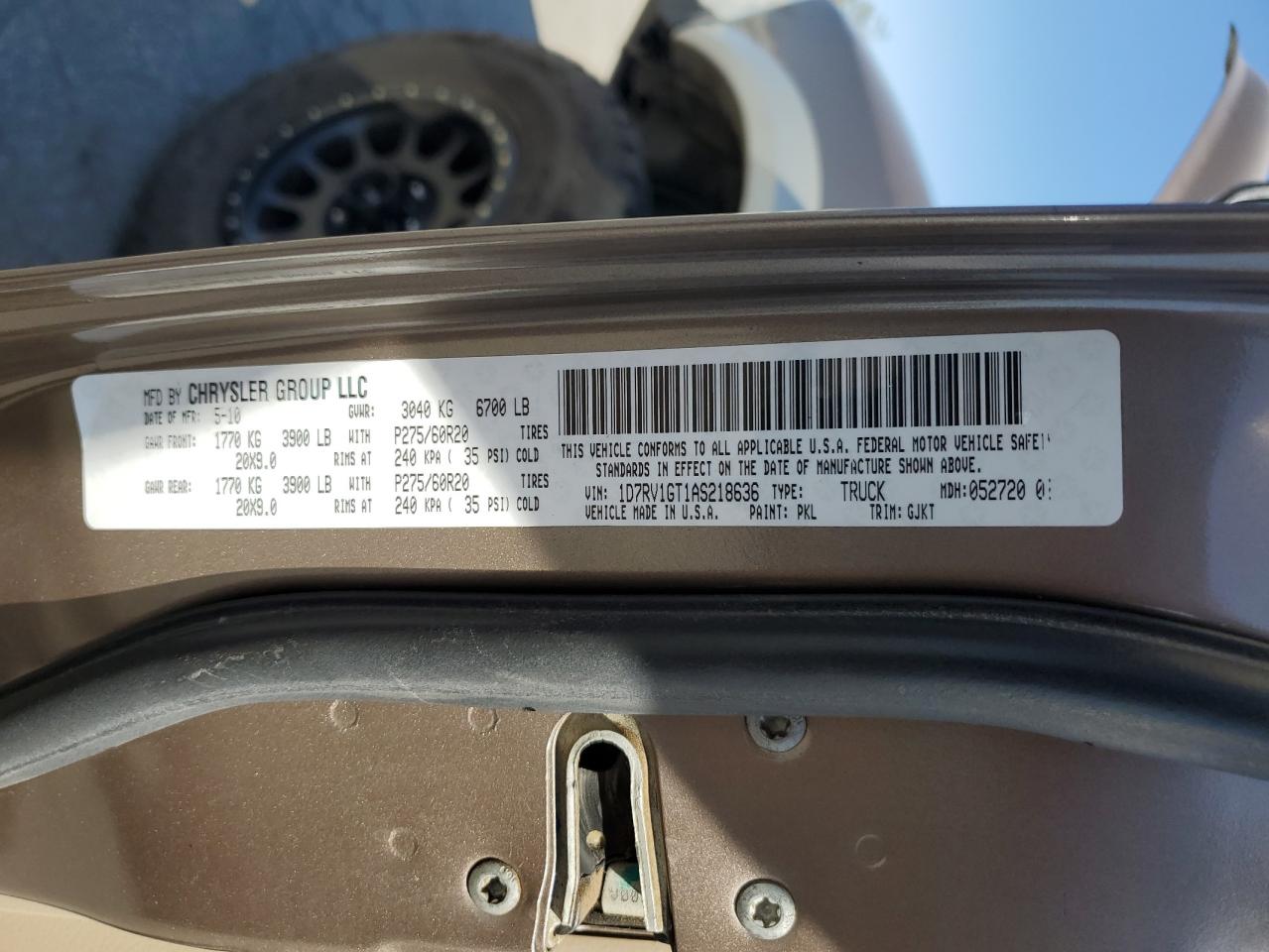 2010 Dodge Ram 1500 VIN: 1D7RV1GT1AS218636 Lot: 67392344