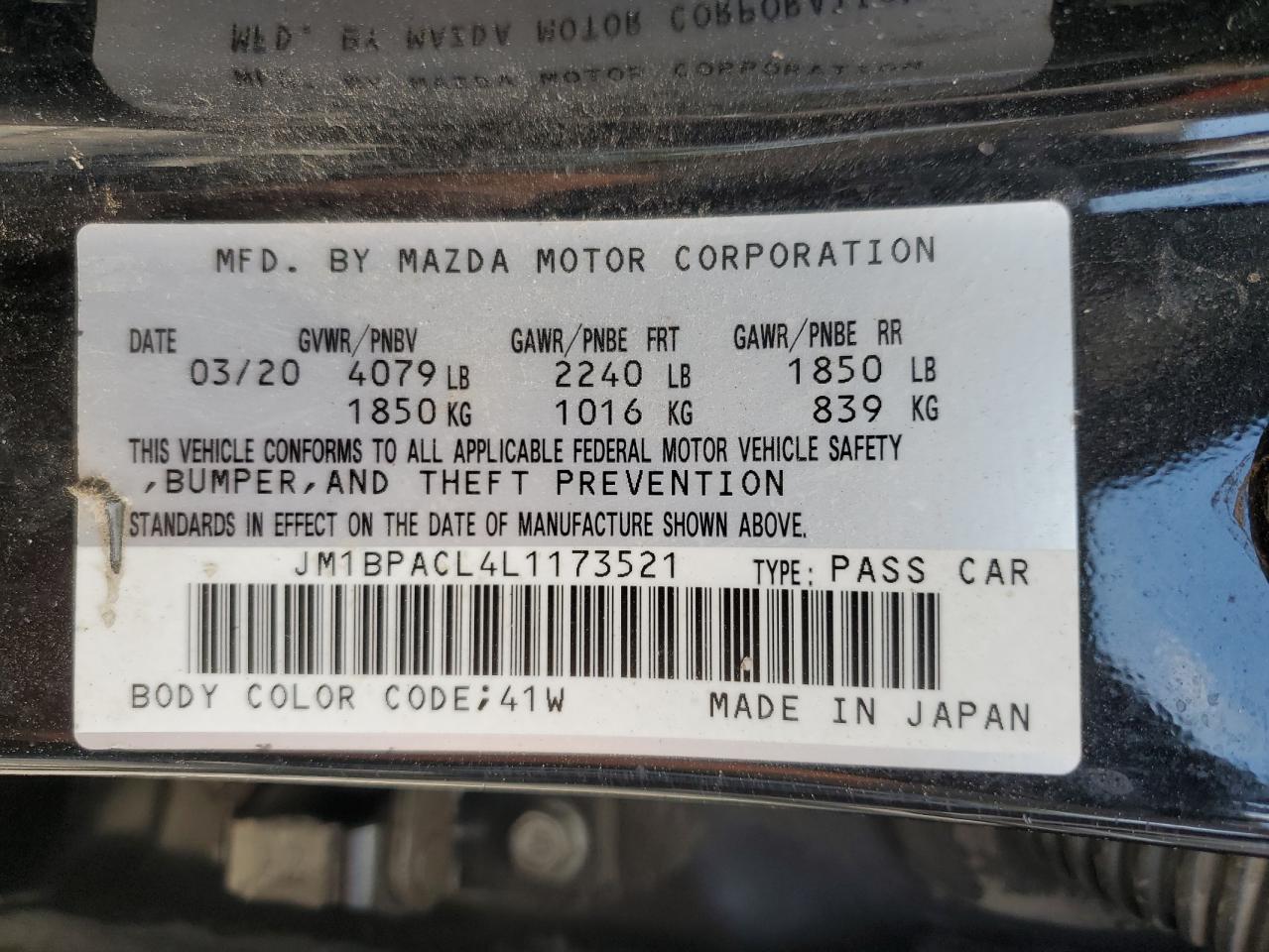 JM1BPACL4L1173521 2020 Mazda 3 Select