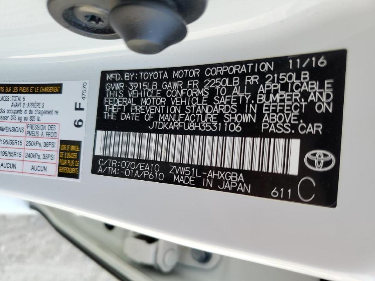 2017 Toyota Prius VIN: JTDKARFU8H3531106 Lot: 67562574