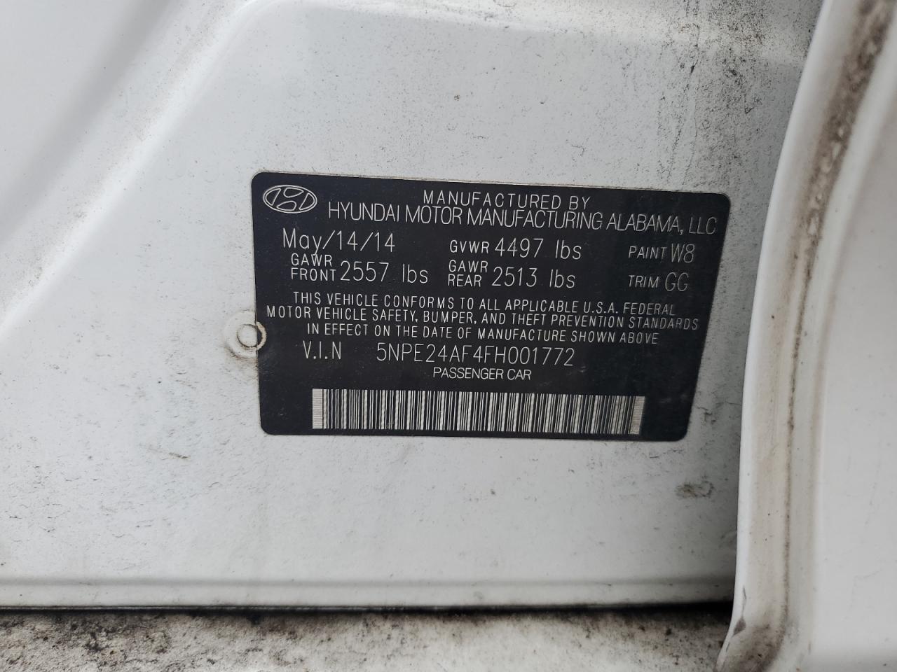 2015 Hyundai Sonata Se VIN: 5NPE24AF4FH001772 Lot: 66481944