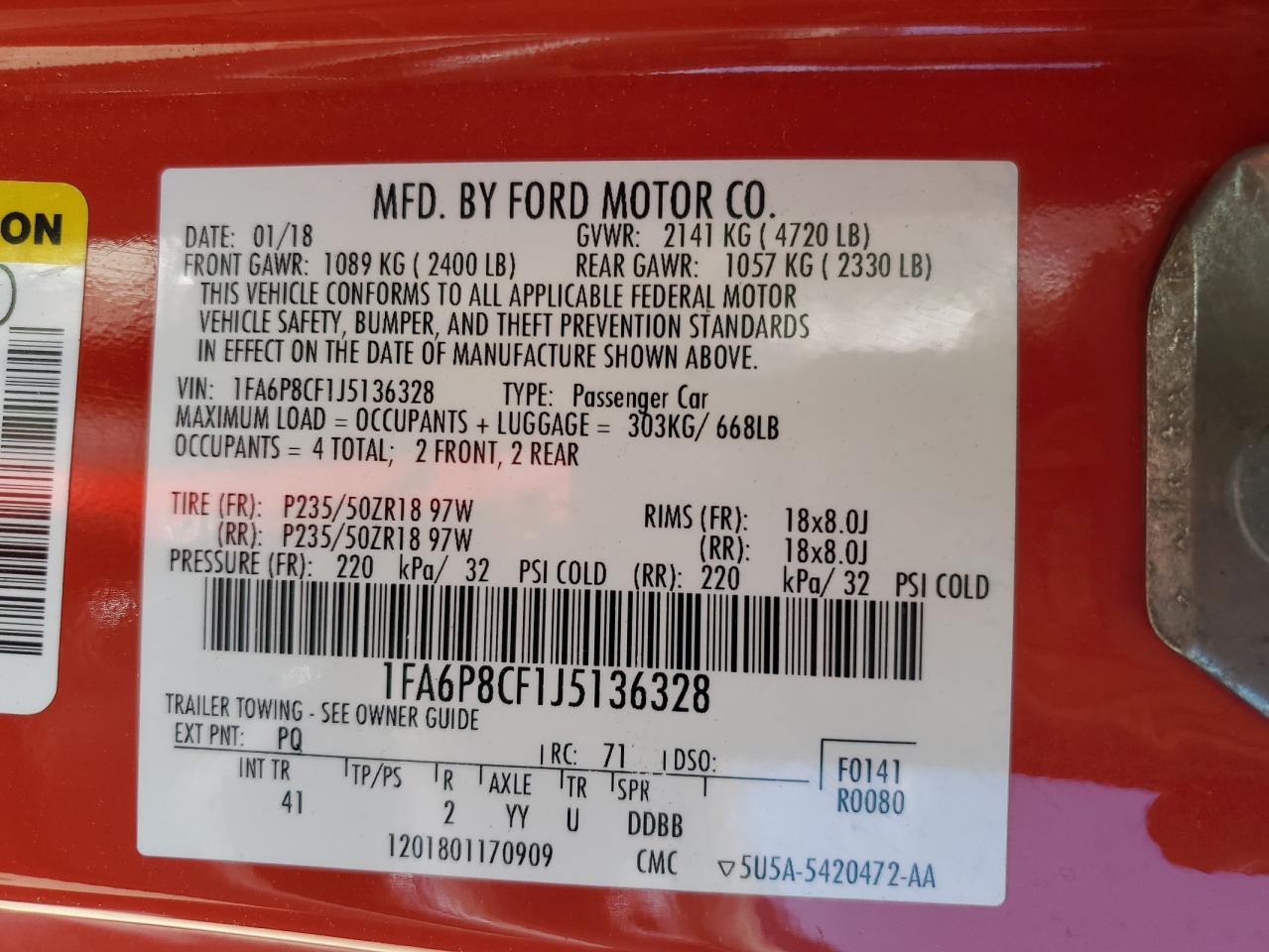 2018 Ford Mustang Gt VIN: 1FA6P8CF1J5136328 Lot: 69895444