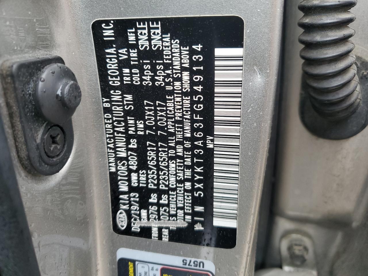 5XYKT3A63FG549134 2015 Kia Sorento Lx