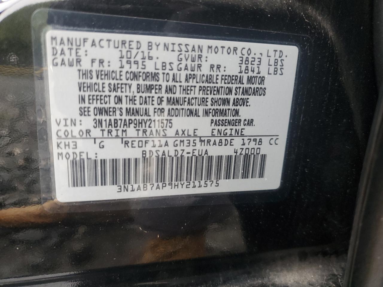 3N1AB7AP9HY211575 2017 Nissan Sentra S