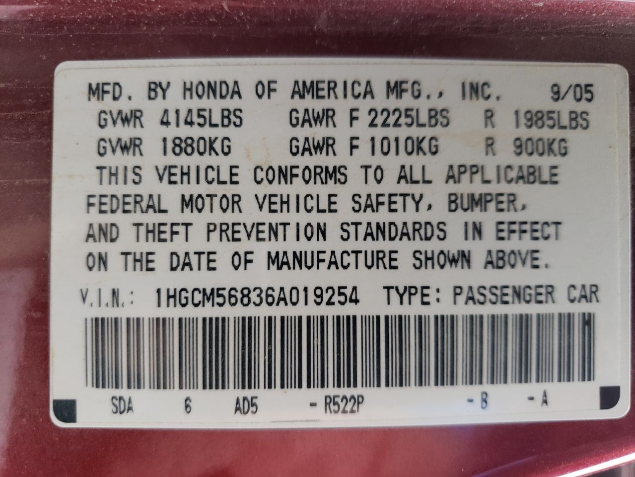2006 Honda Accord Ex VIN: 1HGCM56836A019254 Lot: 67205744