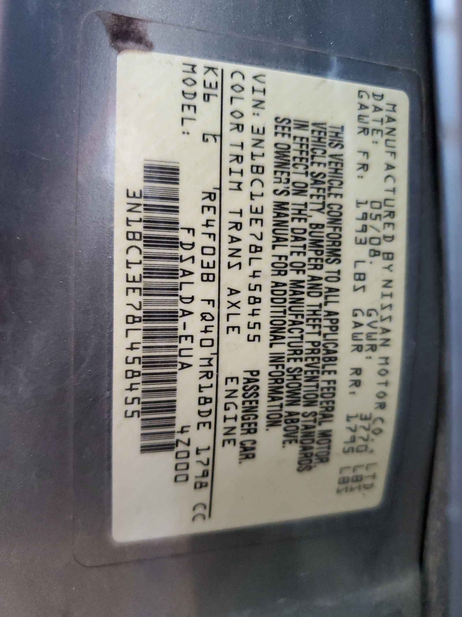 3N1BC13E78L458455 2008 Nissan Versa S