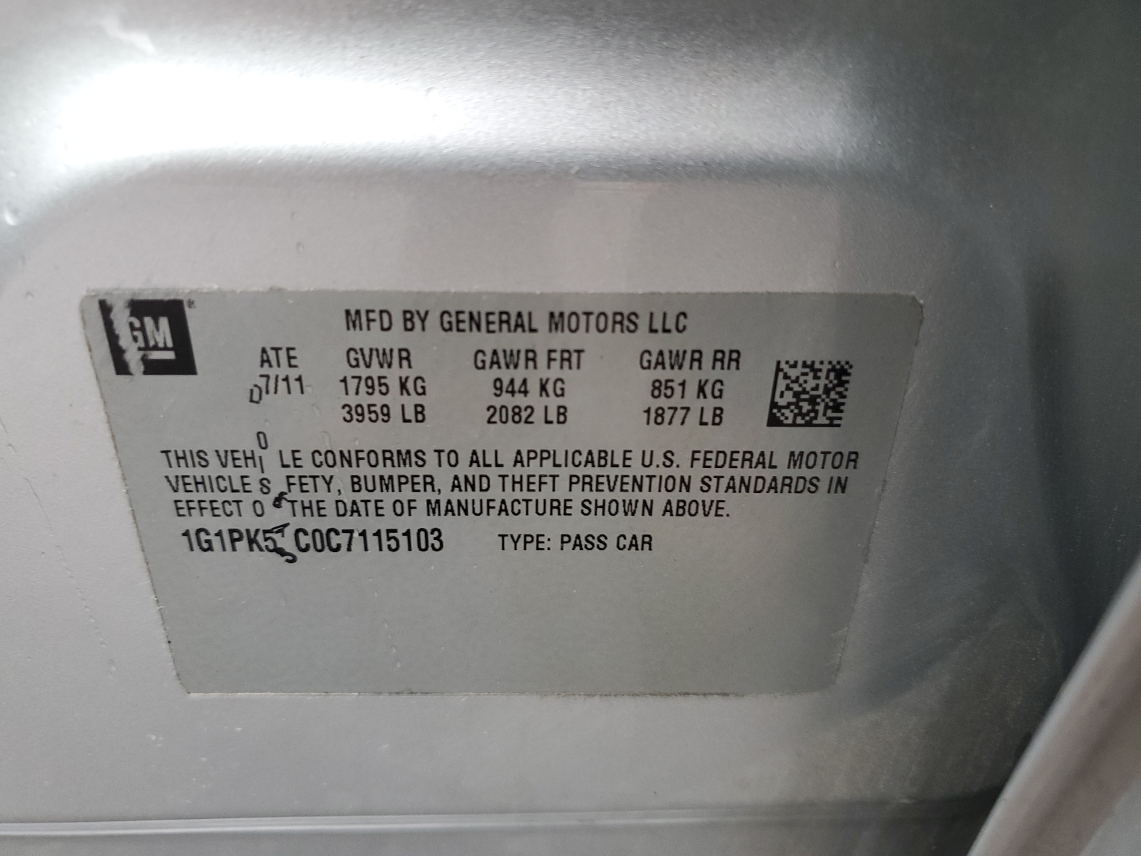 1G1PK5SC0C7115103 2012 Chevrolet Cruze Eco