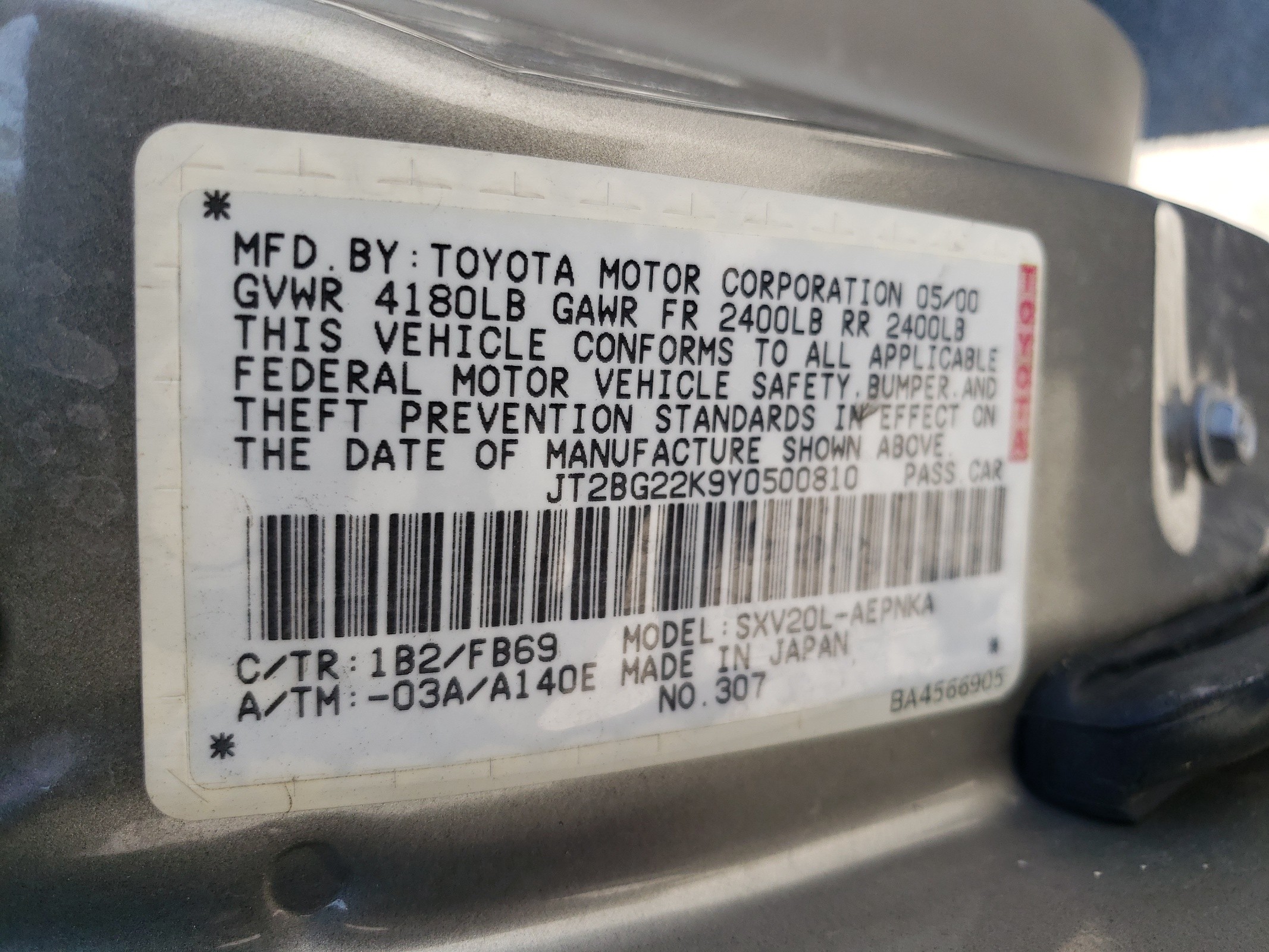 JT2BG22K9Y0500810 2000 Toyota Camry Ce