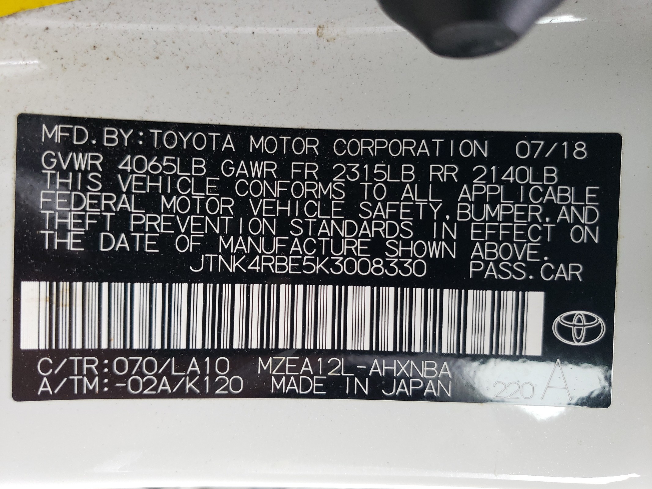 JTNK4RBE5K3008330 2019 Toyota Corolla Se