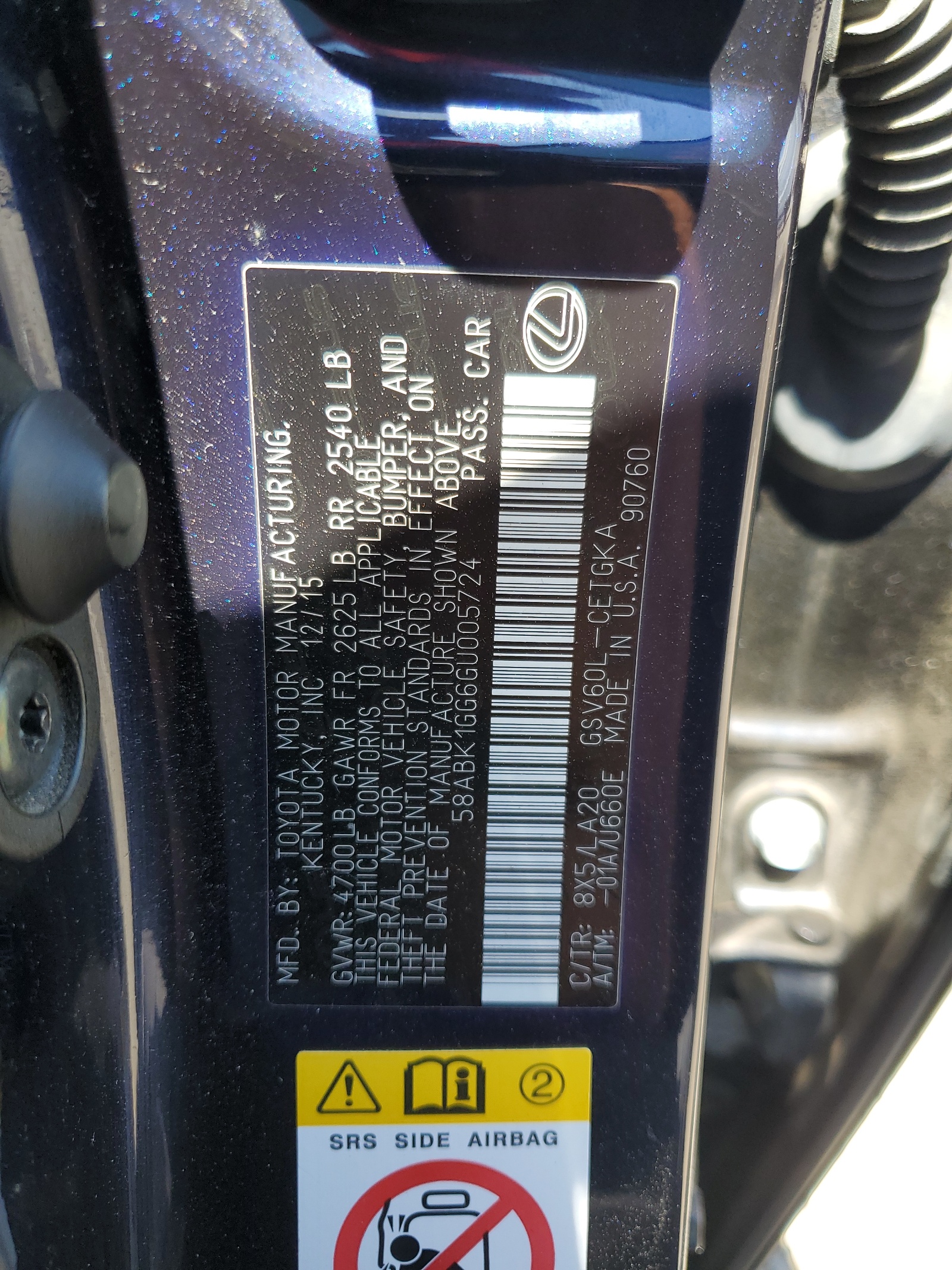 58ABK1GG6GU005724 2016 Lexus Es 350