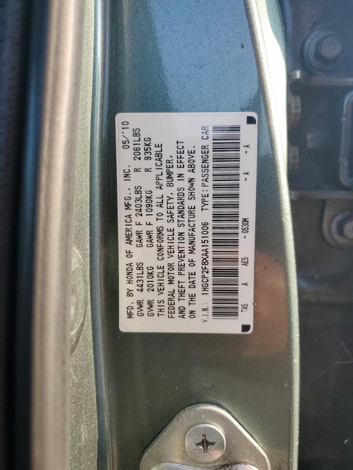 1HGCP2F8XAA151006 2010 Honda Accord Exl