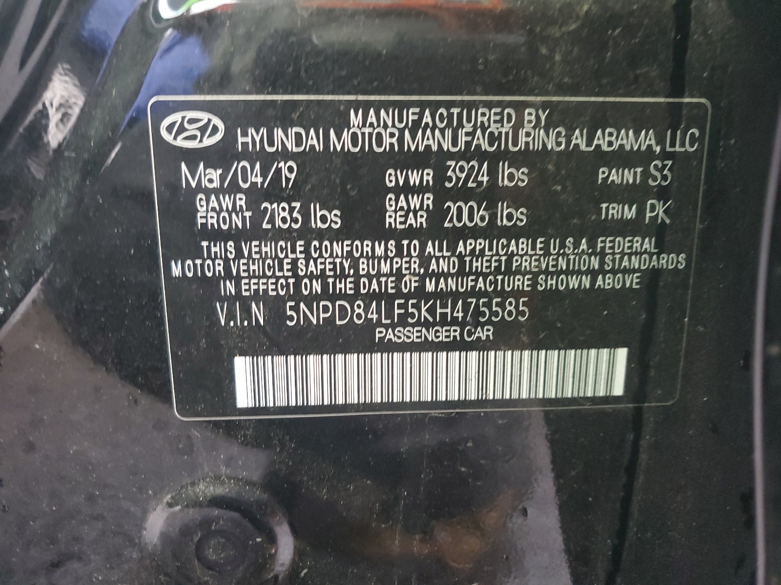 5NPD84LF5KH475585 2019 Hyundai Elantra Sel