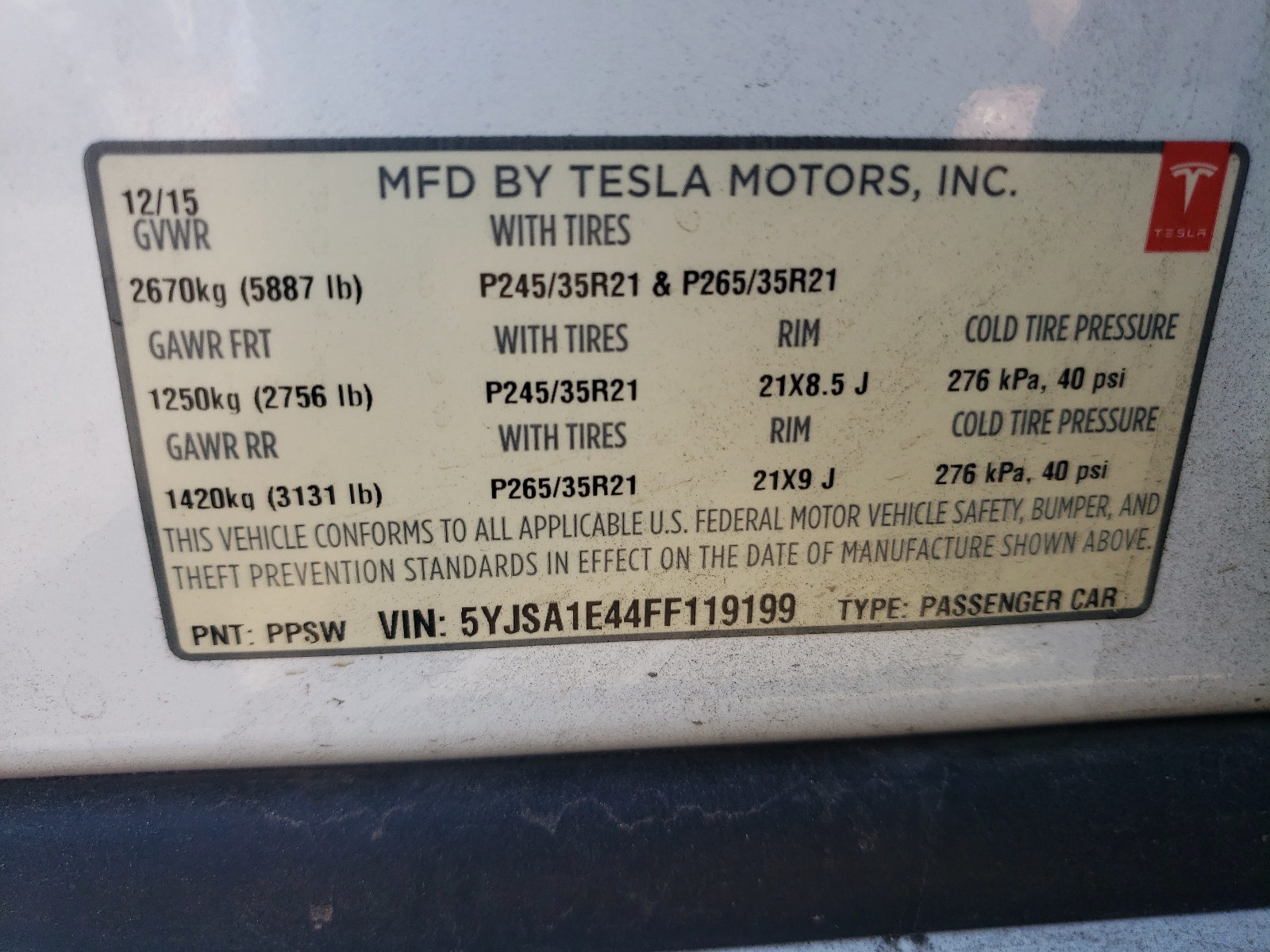 5YJSA1E44FF119199 2015 Tesla Model S