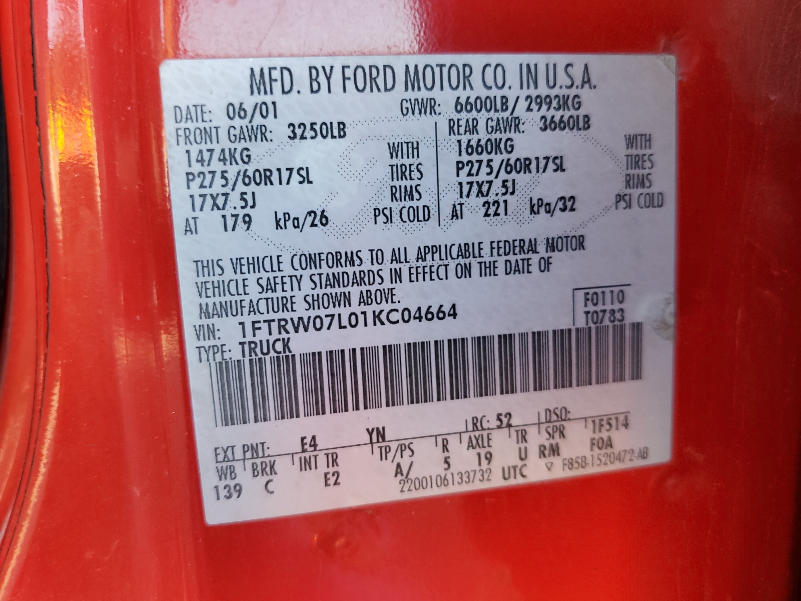 1FTRW07L01KC04664 2001 Ford F150 Supercrew