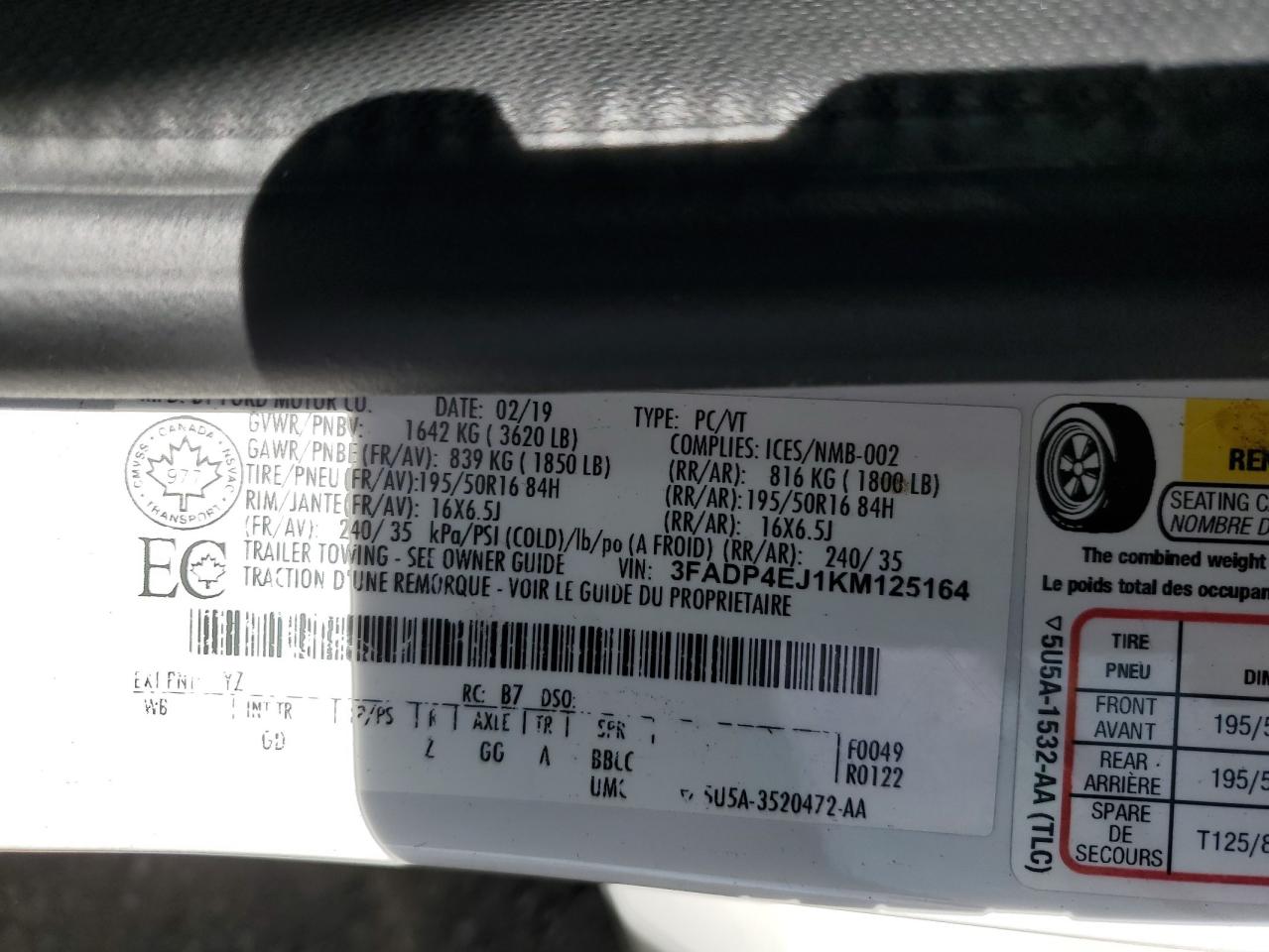 2019 Ford Fiesta Se VIN: 3FADP4EJ1KM125164 Lot: 69707514