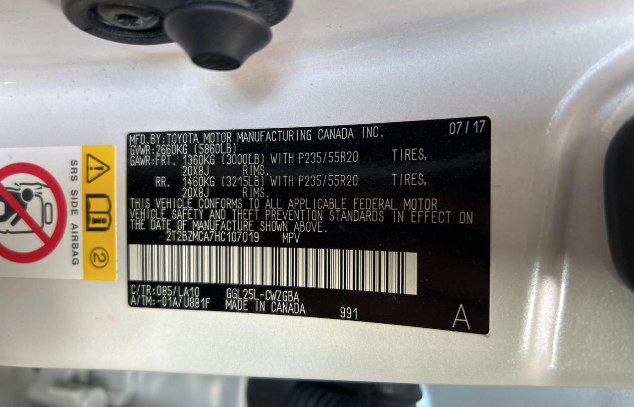 2017 Lexus Rx 350 Base VIN: 2T2BZMCA7HC107019 Lot: 69533444