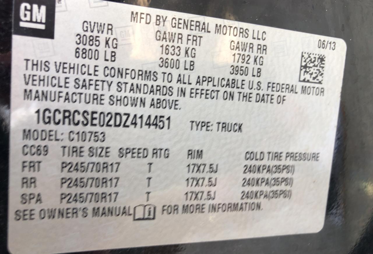 1GCRCSE02DZ414451 2013 Chevrolet Silverado C1500 Lt