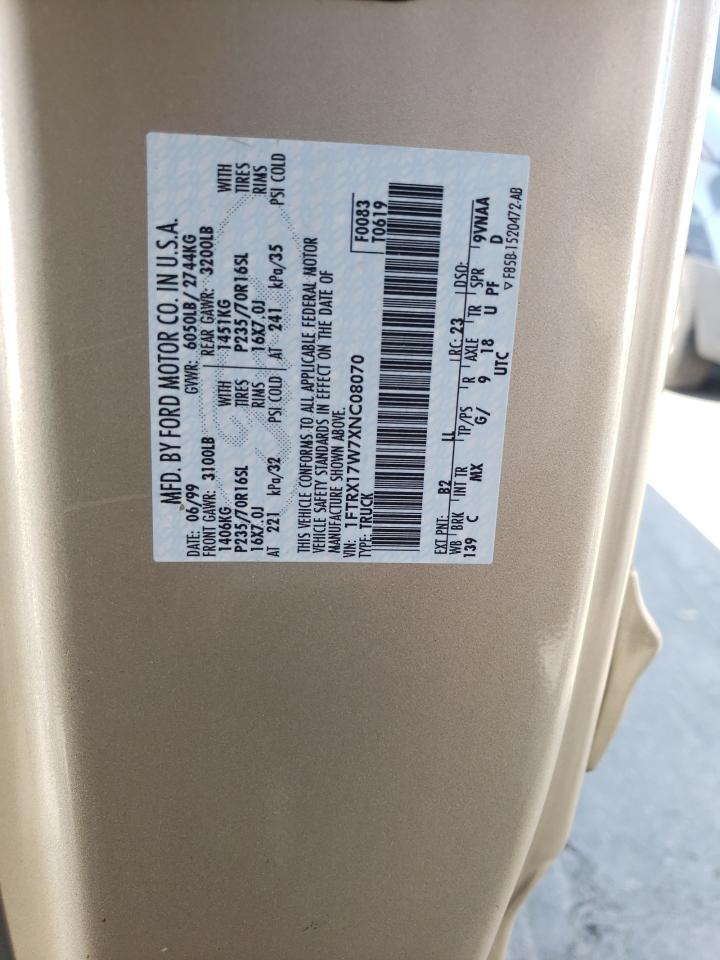 1999 Ford F150 VIN: 1FTRX17W7XNC08070 Lot: 65773894