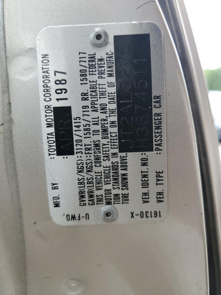 1987 Toyota Tercel Deluxe VIN: JT2AL32V5H3674511 Lot: 65405984