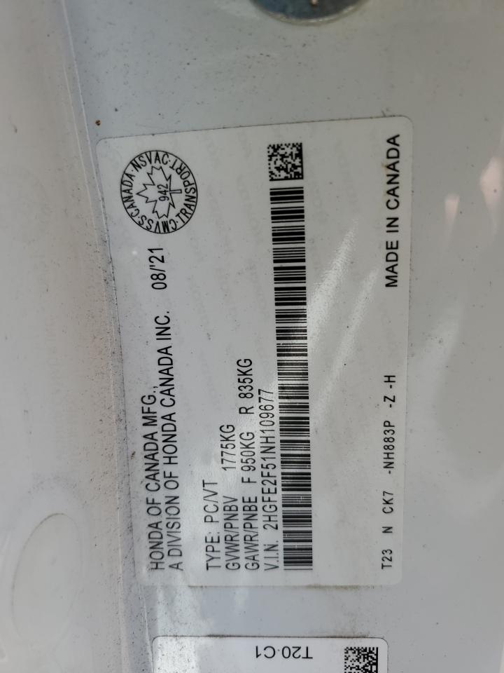 2HGFE2F51NH109677 2022 HONDA CIVIC - Image 12