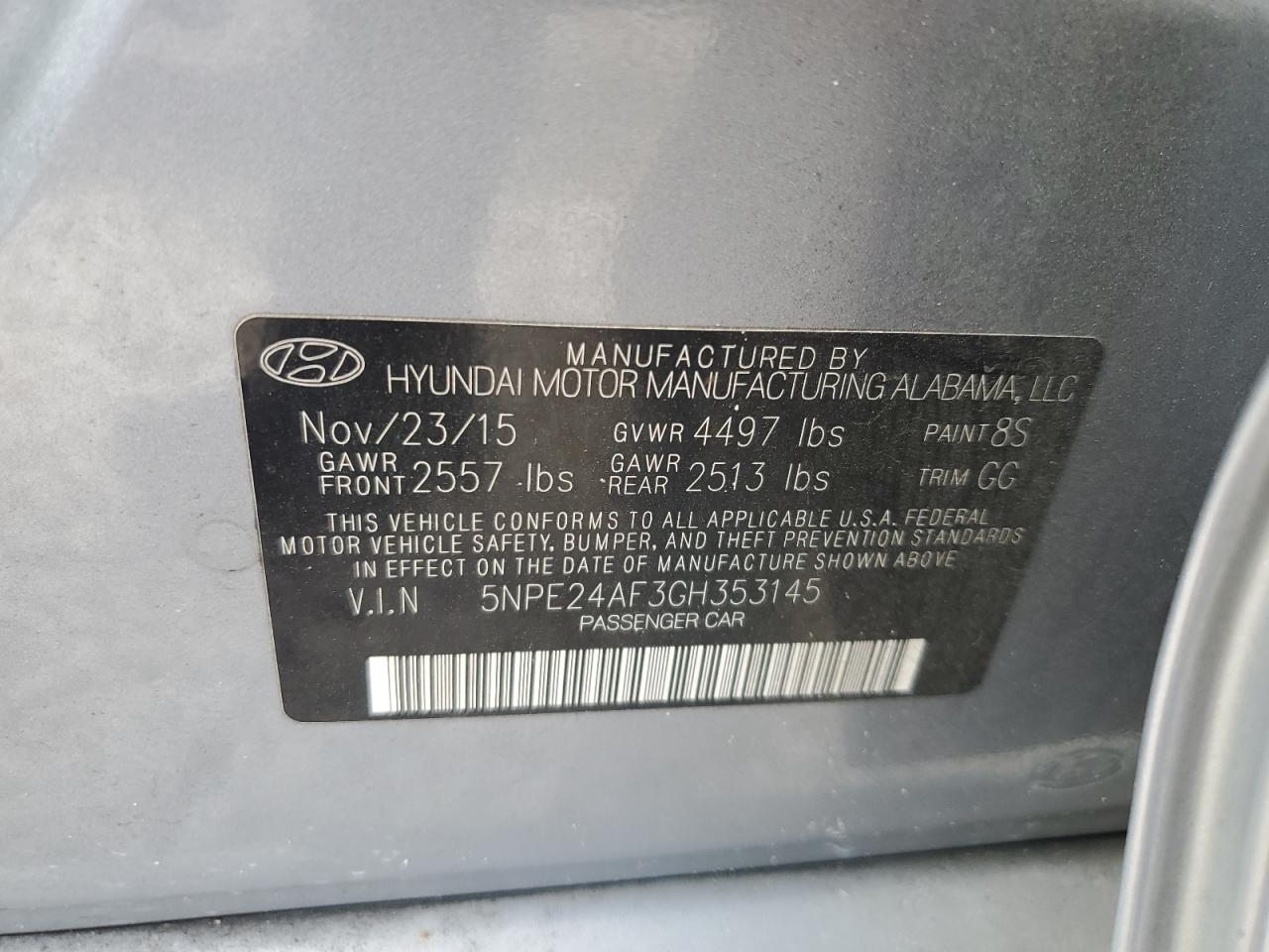 5NPE24AF3GH353145 2016 Hyundai Sonata Se