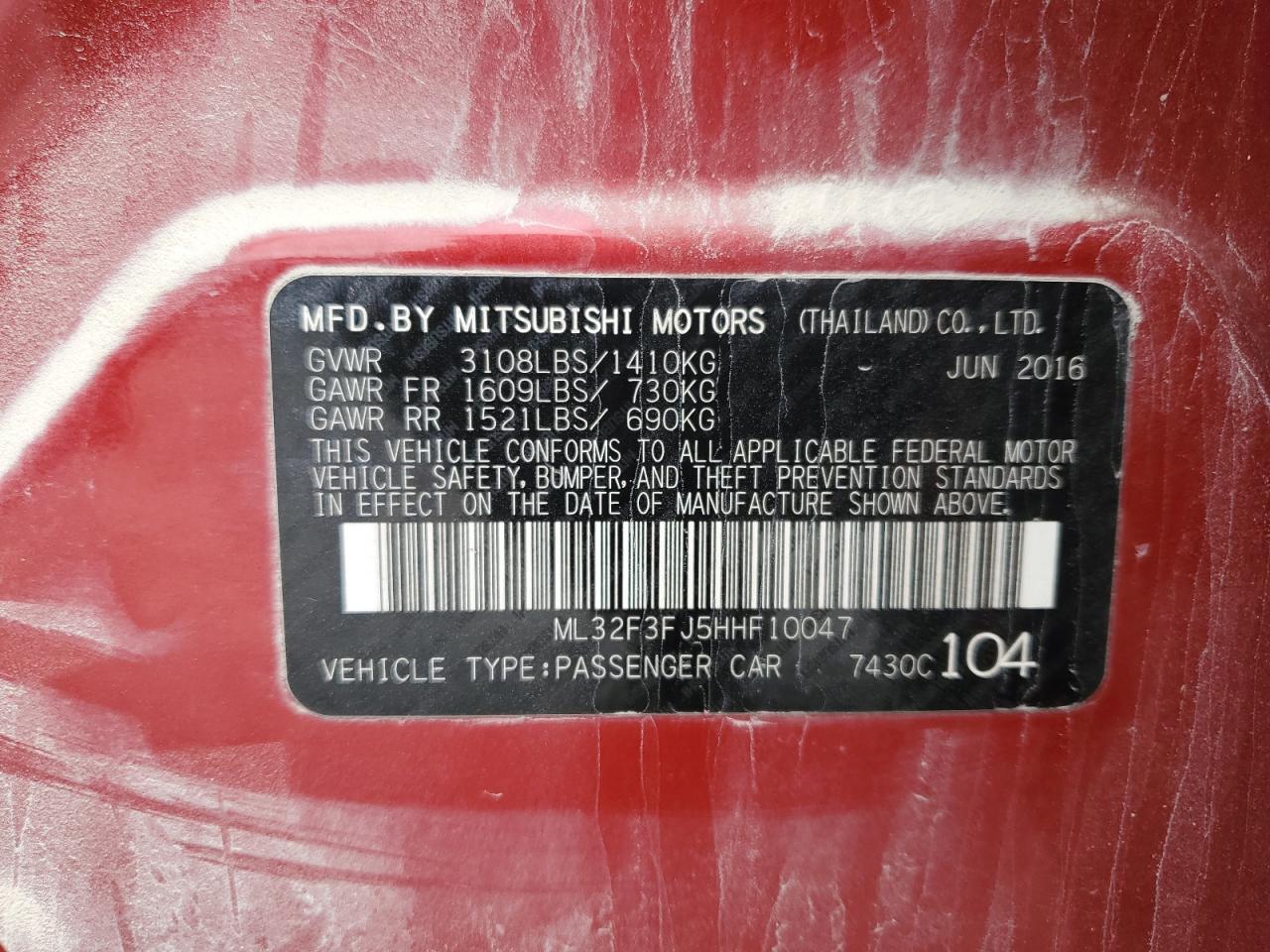 2017 Mitsubishi Mirage G4 Es VIN: ML32F3FJ5HHF10047 Lot: 65256184