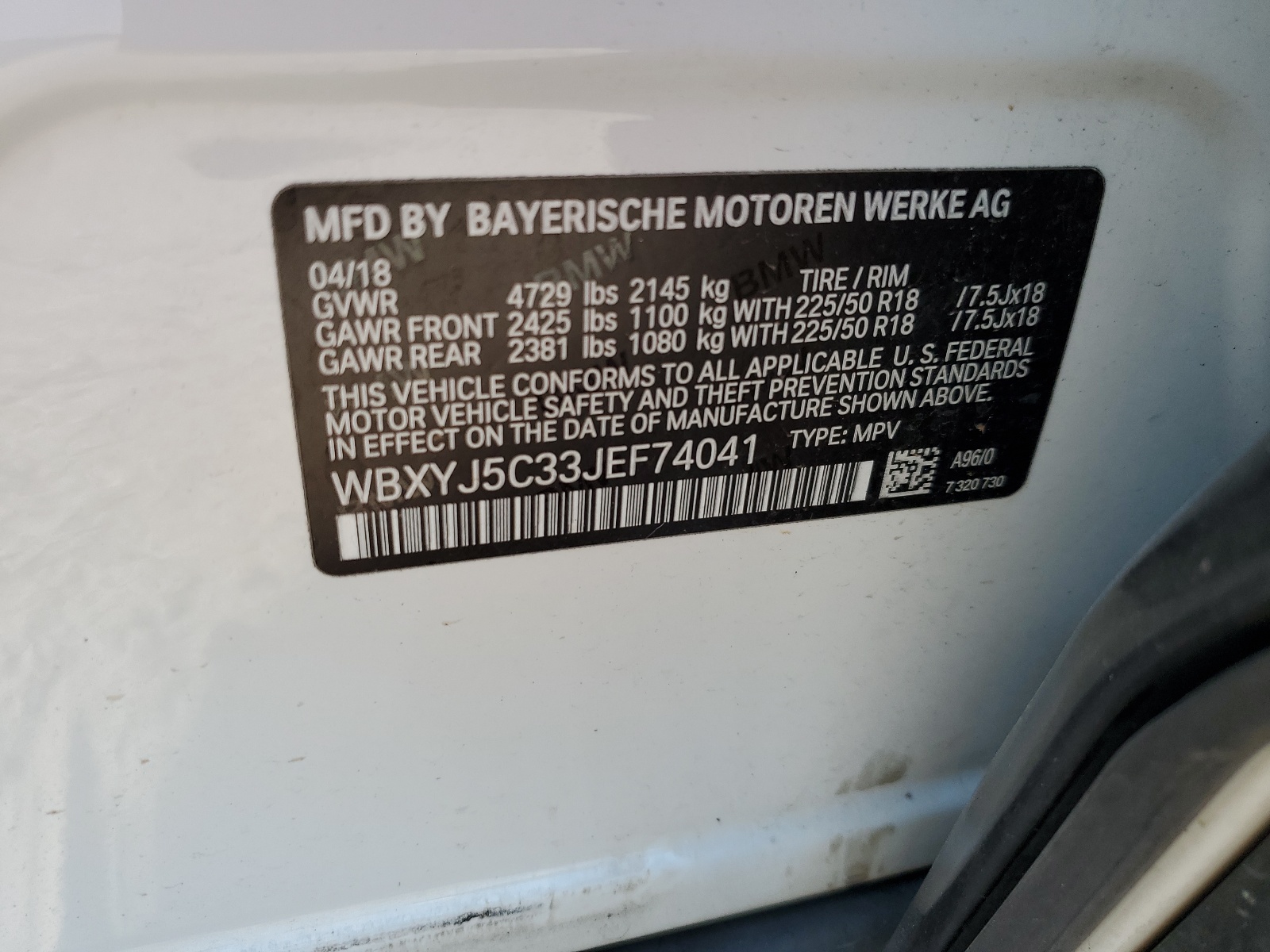 WBXYJ5C33JEF74041 2018 BMW X2 xDrive28I