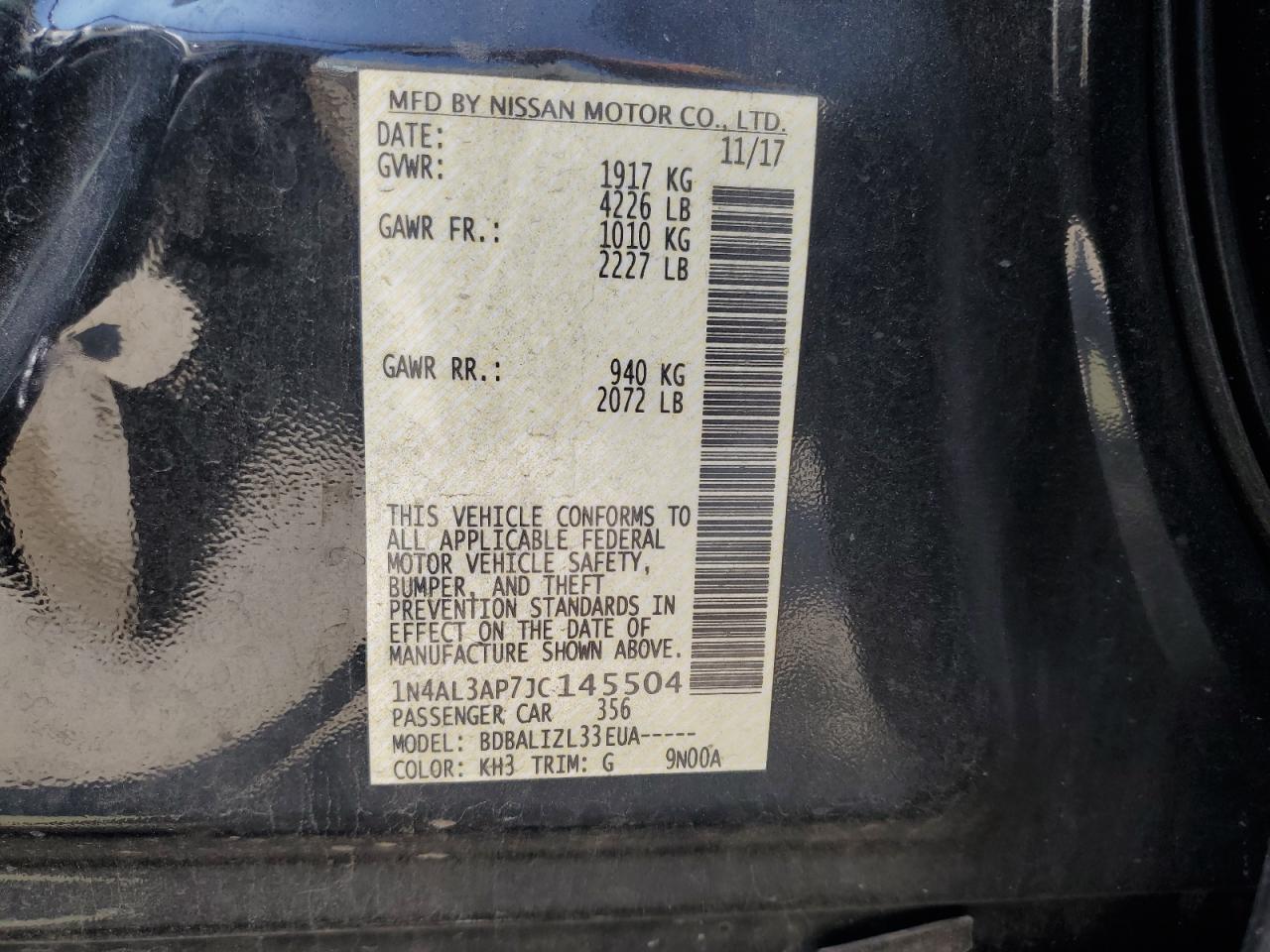 2018 Nissan Altima 2.5 VIN: 1N4AL3AP7JC145504 Lot: 68788494