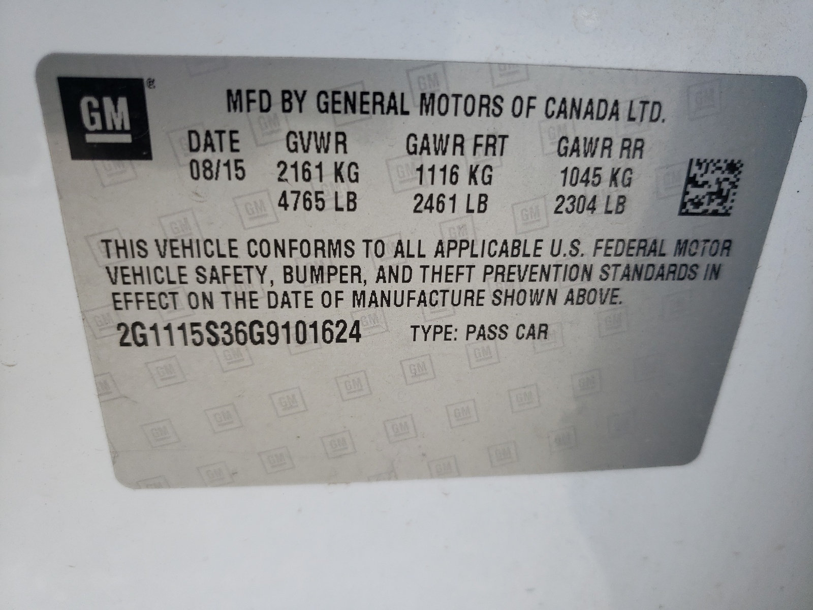 2G1115S36G9101624 2016 Chevrolet Impala Lt