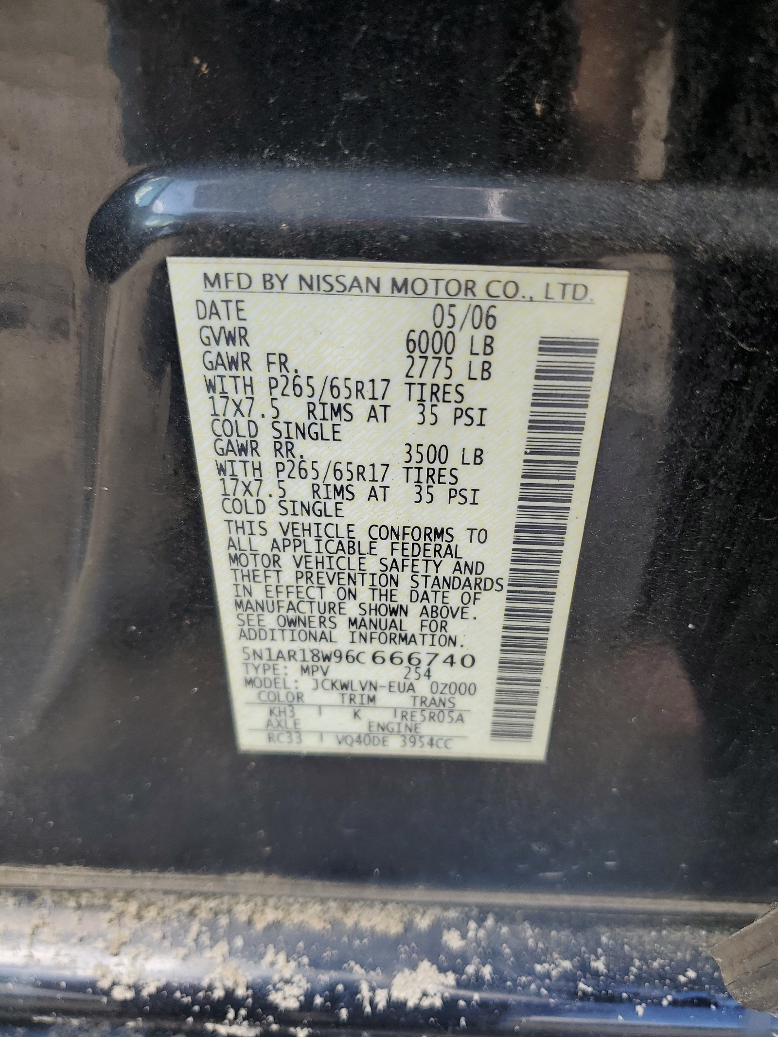 5N1AR18W96C666740 2006 Nissan Pathfinder Le