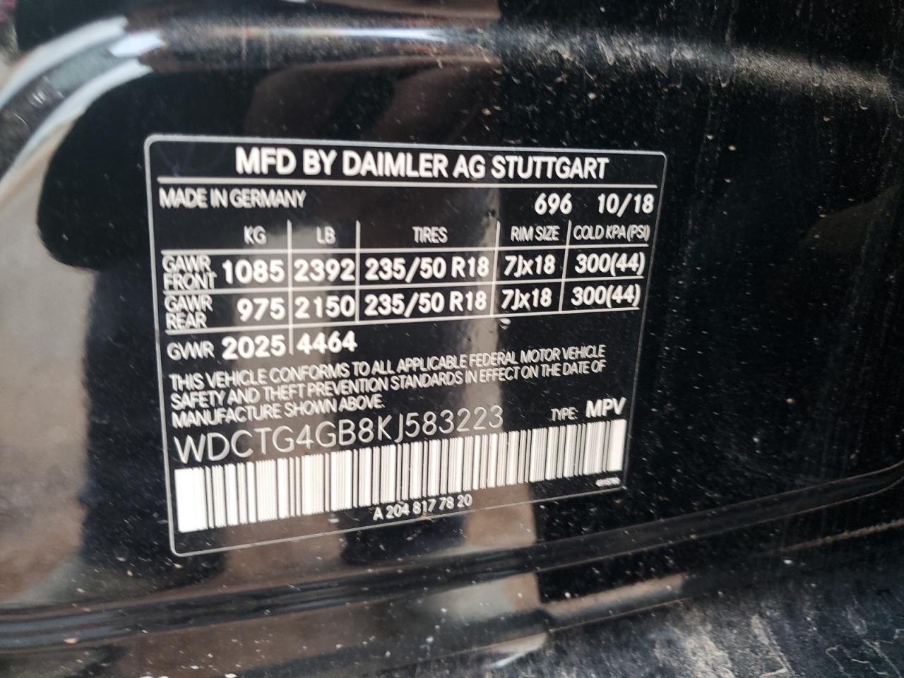 2019 Mercedes-Benz Gla 250 4Matic VIN: WDCTG4GB8KJ583223 Lot: 67053444