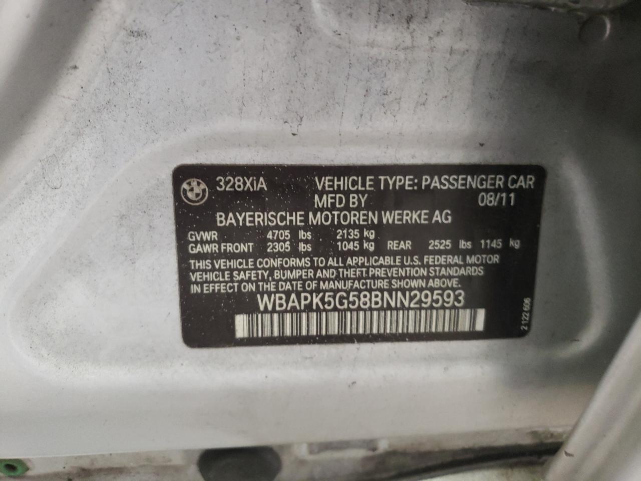 WBAPK5G58BNN29593 2011 BMW 328 Xi Sulev