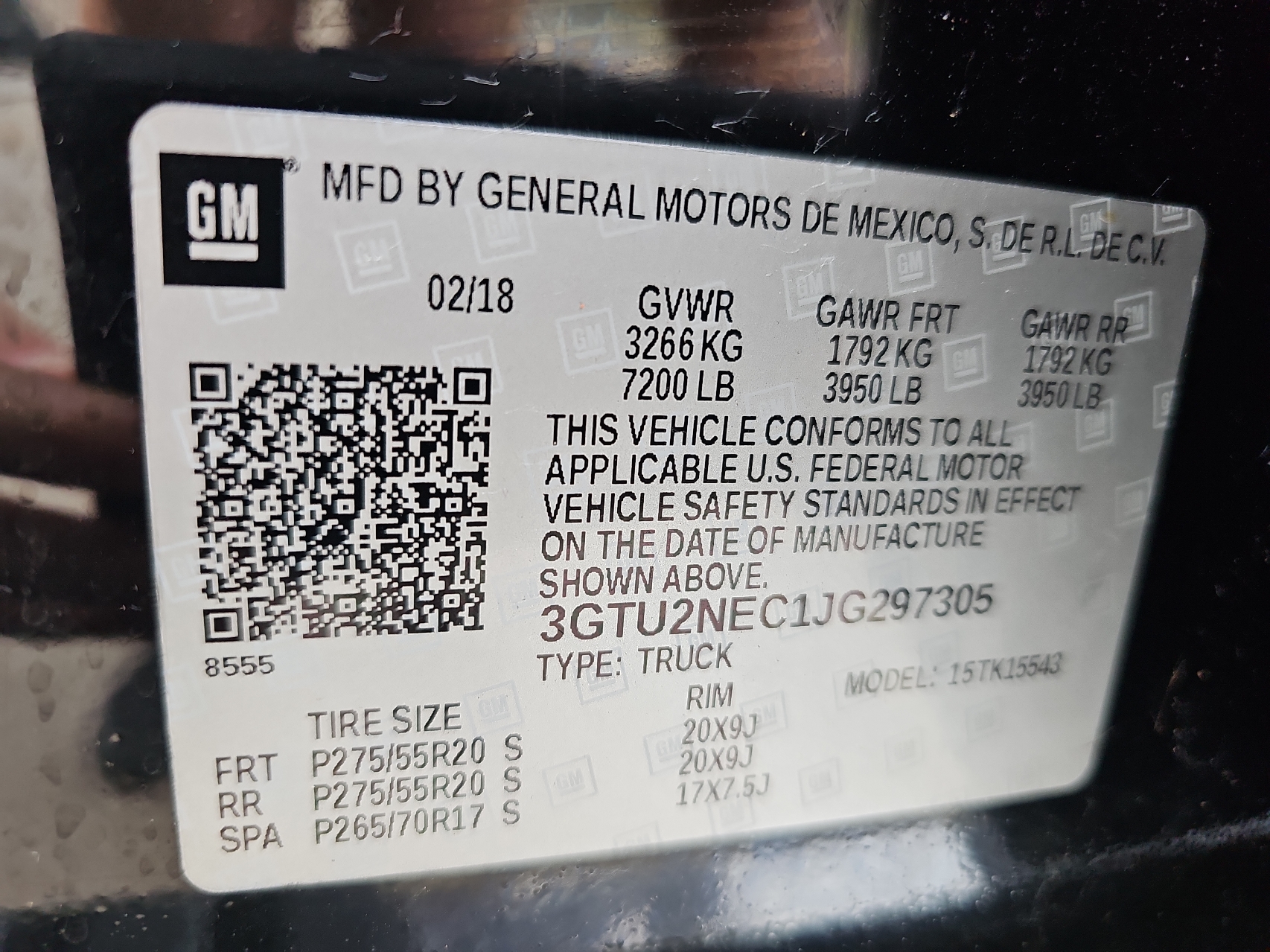 2018 GMC Sierra K1500 Slt vin: 3GTU2NEC1JG297305