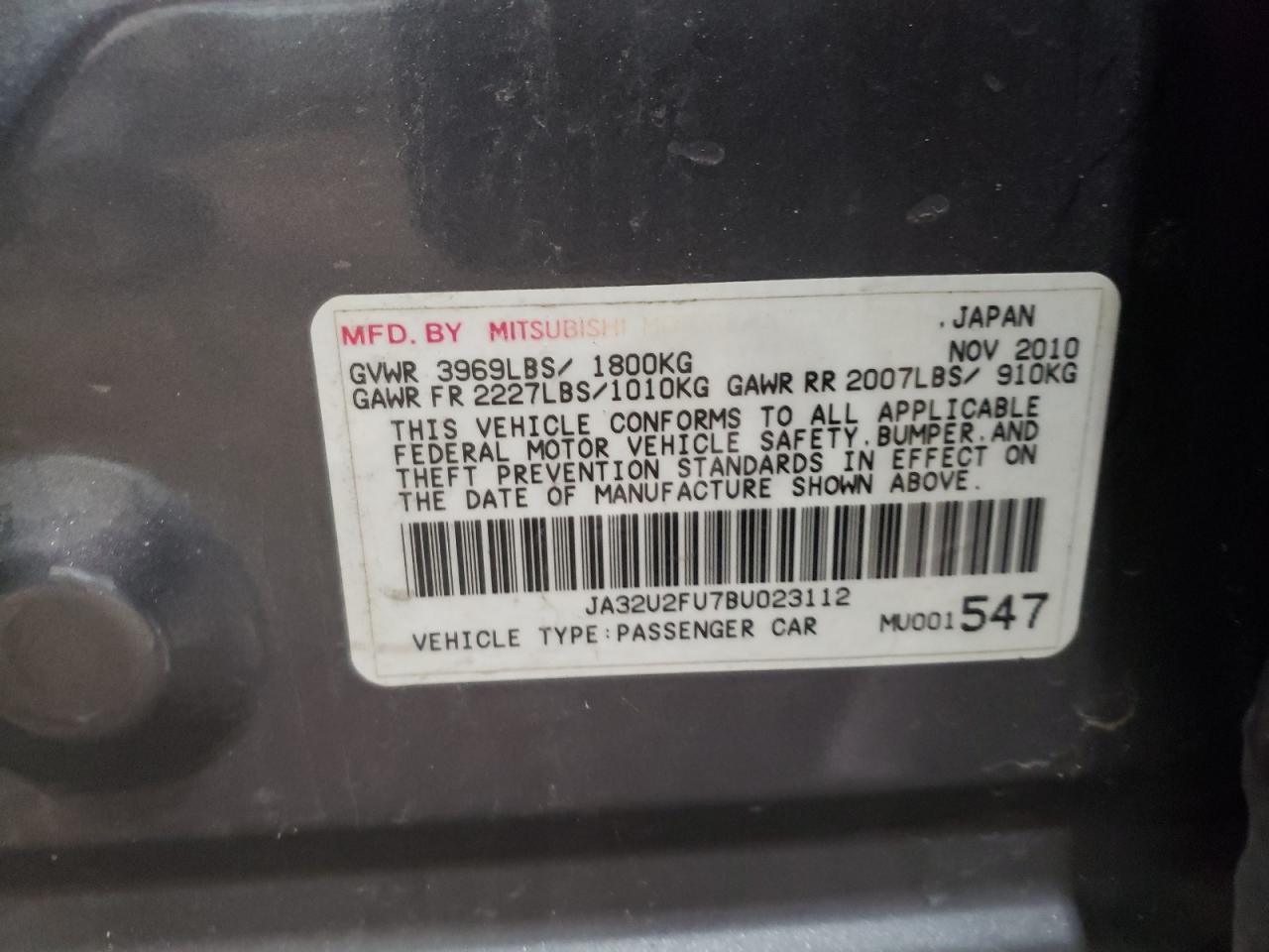 2011 Mitsubishi Lancer Es/Es Sport VIN: JA32U2FU7BU023112 Lot: 66229064