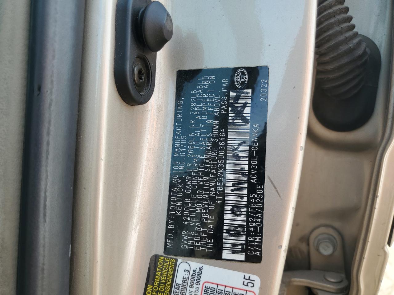 2005 Toyota Camry Le VIN: 4T1BE32K35U036464 Lot: 64515154