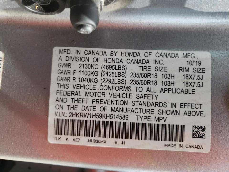 2HKRW1H59KH514589 2019 Honda Cr-V Ex