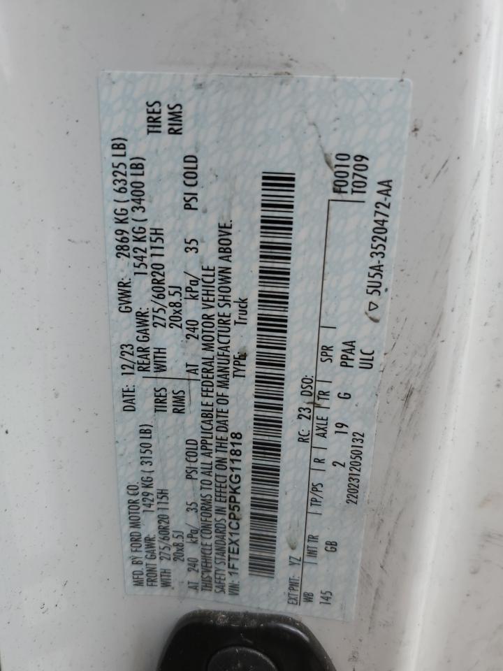 2023 Ford F150 Super Cab VIN: 1FTEX1CP5PKG11818 Lot: 66738124