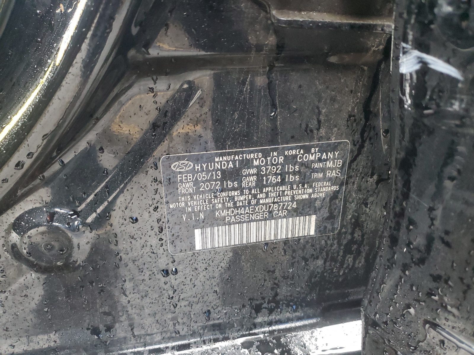 KMHDH4AEXDU787724 2013 Hyundai Elantra Gls