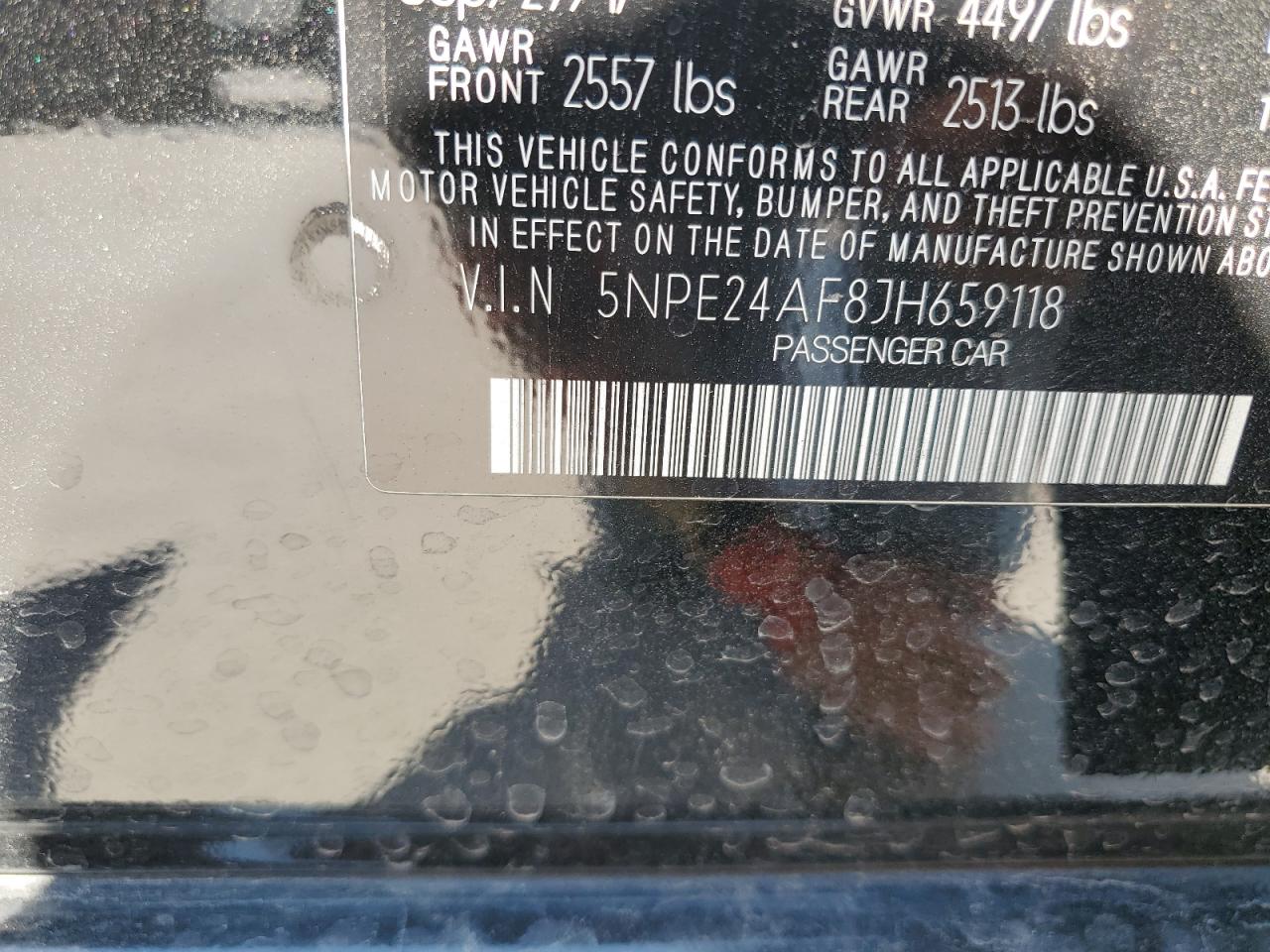 2018 Hyundai Sonata Se VIN: 5NPE24AF8JH659118 Lot: 66384794