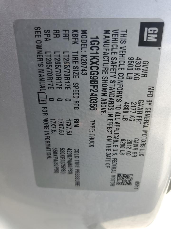 2011 Chevrolet Silverado K2500 Heavy Duty Lt VIN: 1GC1KXCG9BF240356 Lot: 69277344